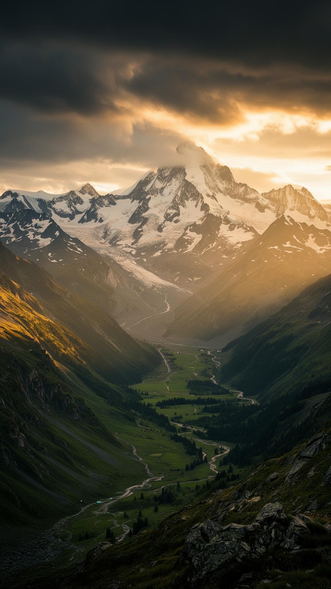Chamonix alpine valley at sunrise